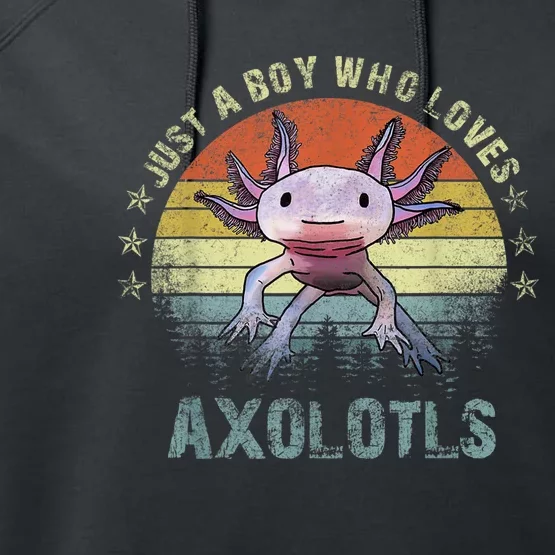 Just A  Who Loves Axolotls Funny Axolotl Gift for Boys Performance Fleece Hoodie