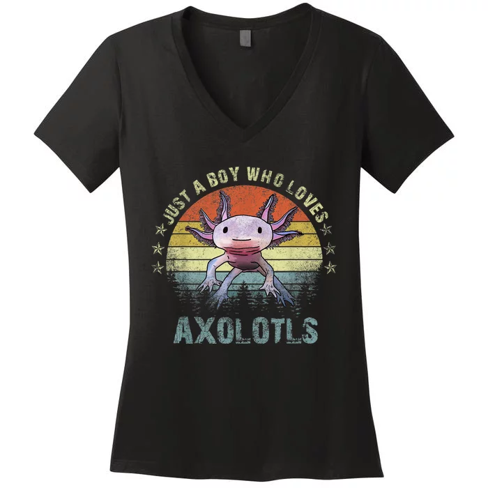 Just A  Who Loves Axolotls Funny Axolotl Gift for Boys Women's V-Neck T-Shirt