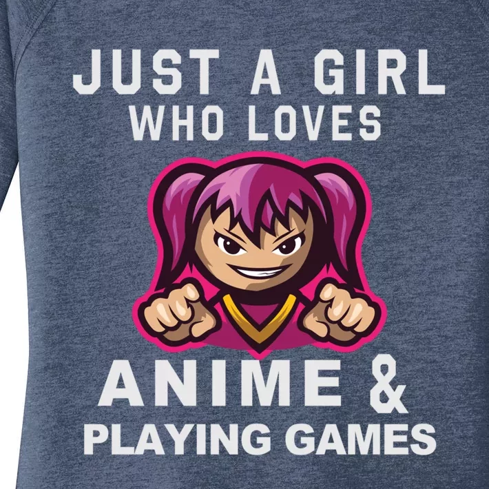 Just A Who Loves Anime And Playing Games Funny Gift Women's Perfect Tri Tunic Long Sleeve Shirt