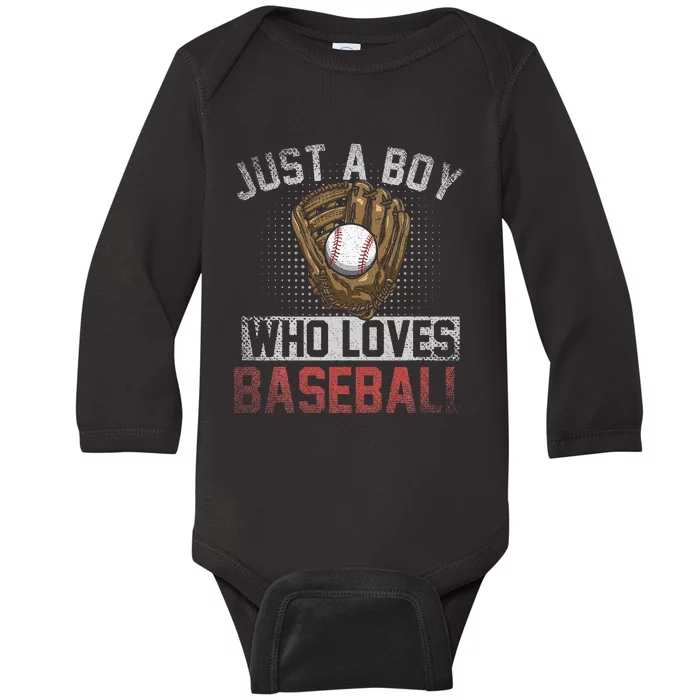 Just A  Who Loves Baseball Baby Long Sleeve Bodysuit