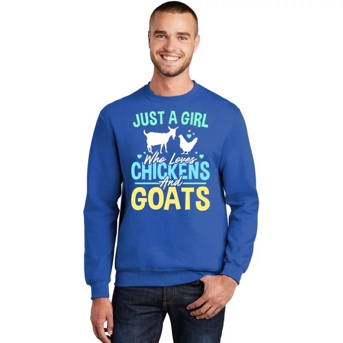 Just A Who Loves Chickens And Goats Funny Farm Owner Funny Gift Tall Sweatshirt