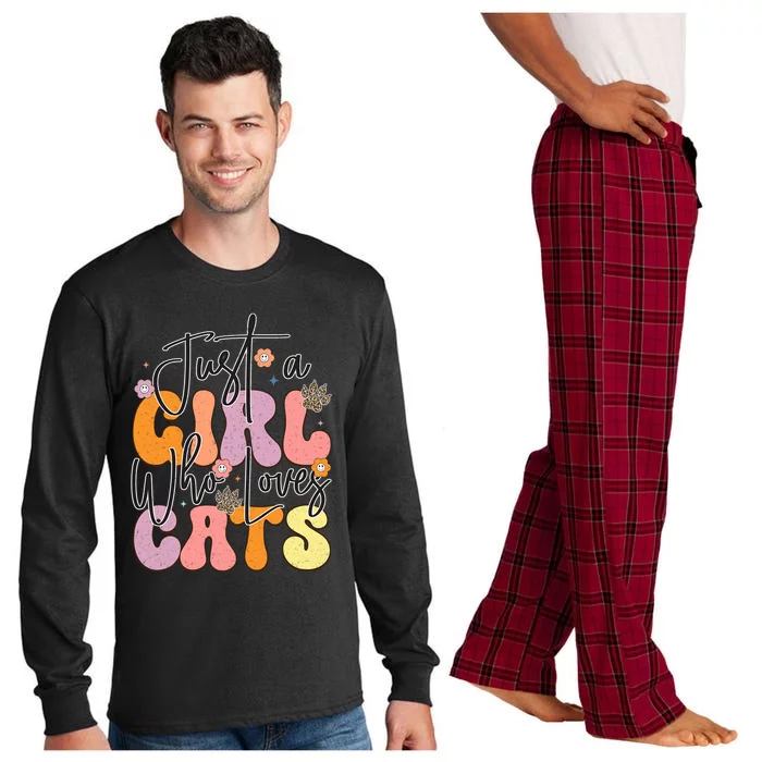 Just A Who Loves Cats Retro Vintage Cute Gift Long Sleeve Pajama Set