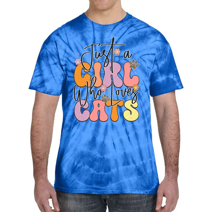 Just A Who Loves Cats Retro Vintage Cute Gift Tie-Dye T-Shirt