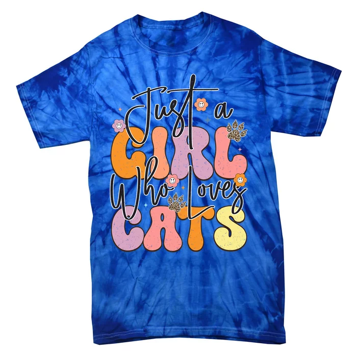 Just A Who Loves Cats Retro Vintage Cute Gift Tie-Dye T-Shirt