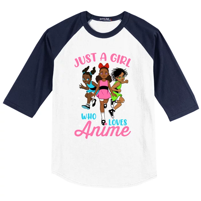 Just A Who Loves Anime African American Afro Melanin Gift Baseball Sleeve Shirt