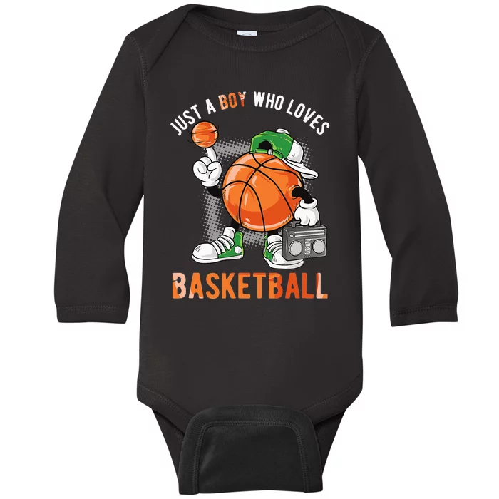 Just A  Who Loves Basketball Baby Long Sleeve Bodysuit