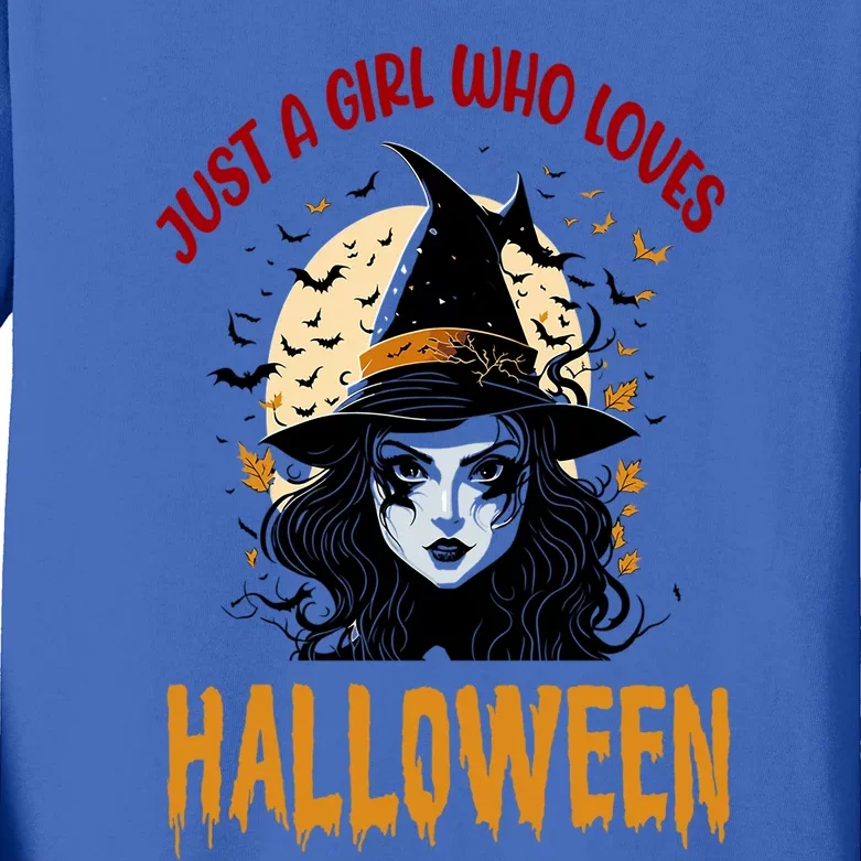 Just A Who Loves Halloween Funny Witch Spooky Gift Kids Long Sleeve Shirt