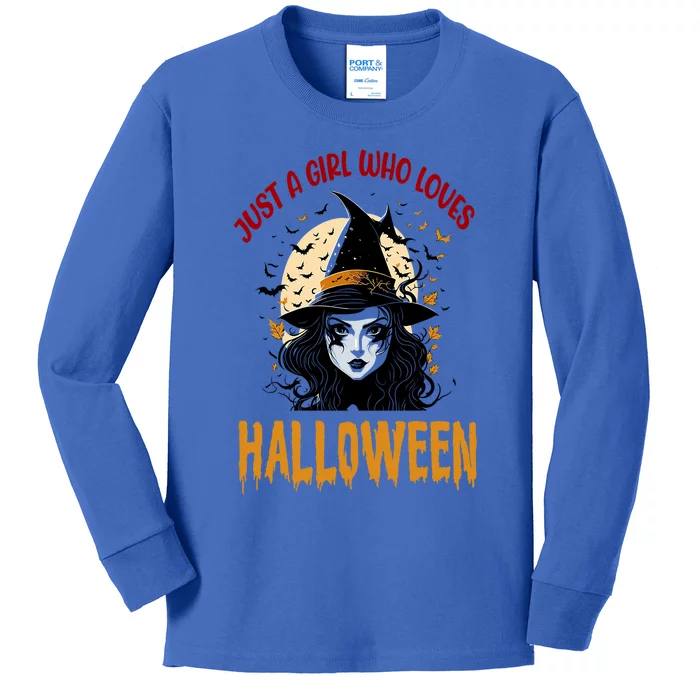 Just A Who Loves Halloween Funny Witch Spooky Gift Kids Long Sleeve Shirt