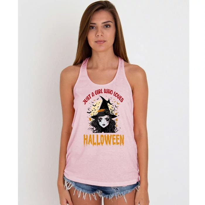 Just A Who Loves Halloween Funny Witch Spooky Gift Women's Knotted Racerback Tank