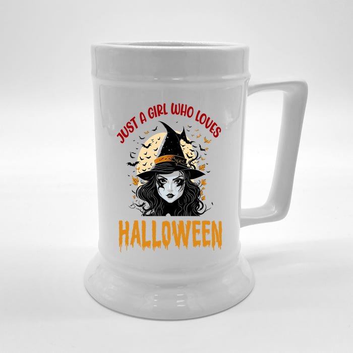 Just A Who Loves Halloween Funny Witch Spooky Gift Front & Back Beer Stein