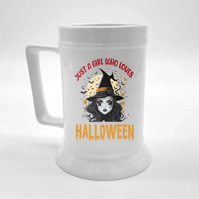 Just A Who Loves Halloween Funny Witch Spooky Gift Front & Back Beer Stein