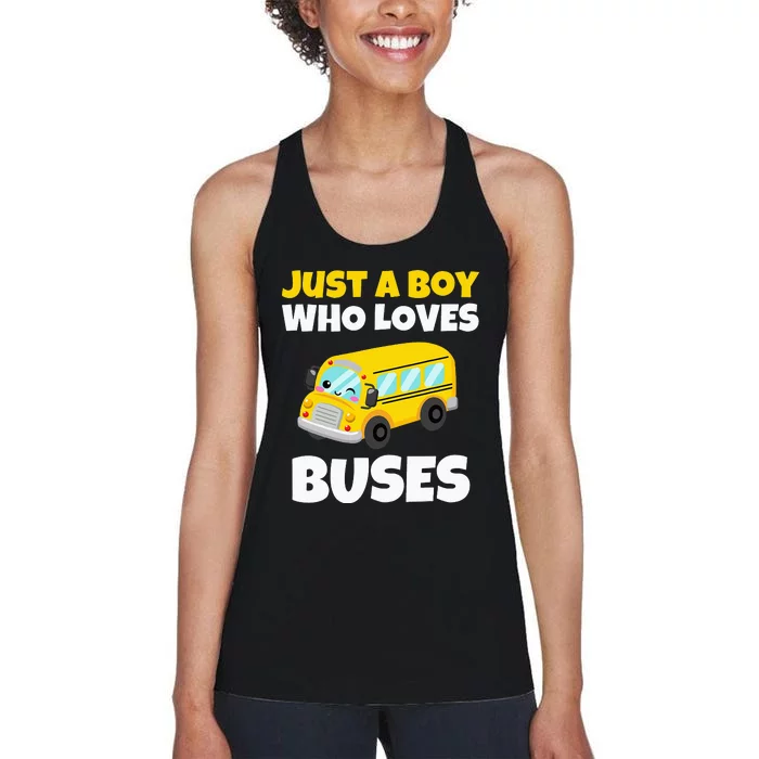 Just A  Who Loves Buses Yellow School Bus Lover Women's Racerback Tank