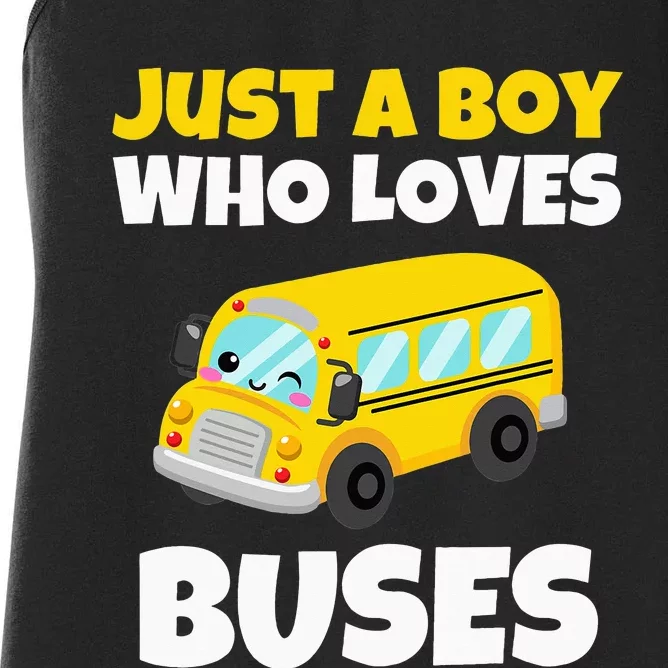 Just A  Who Loves Buses Yellow School Bus Lover Women's Racerback Tank