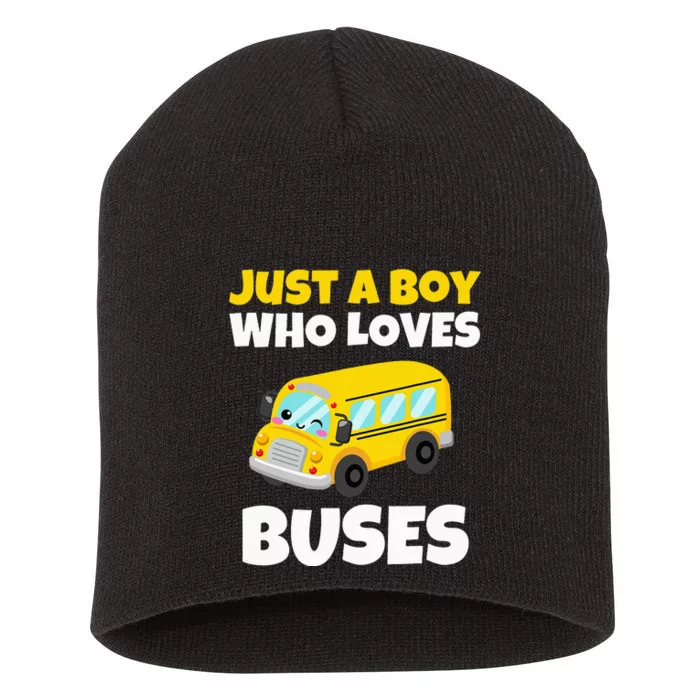 Just A  Who Loves Buses Yellow School Bus Lover Short Acrylic Beanie