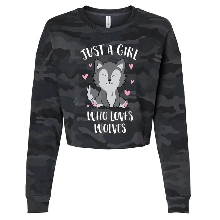 Just A Who Loves Wolves Cute Wolf Cropped Pullover Crew