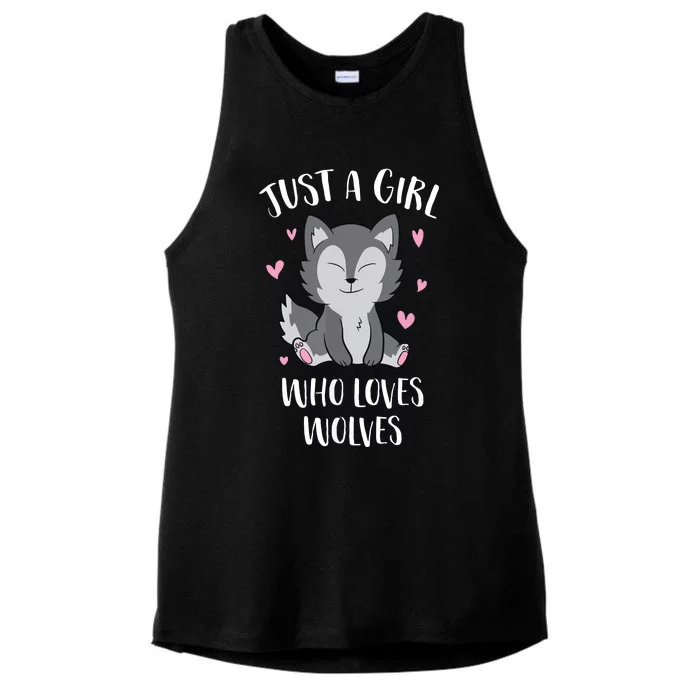 Just A Who Loves Wolves Cute Wolf Ladies Tri-Blend Wicking Tank