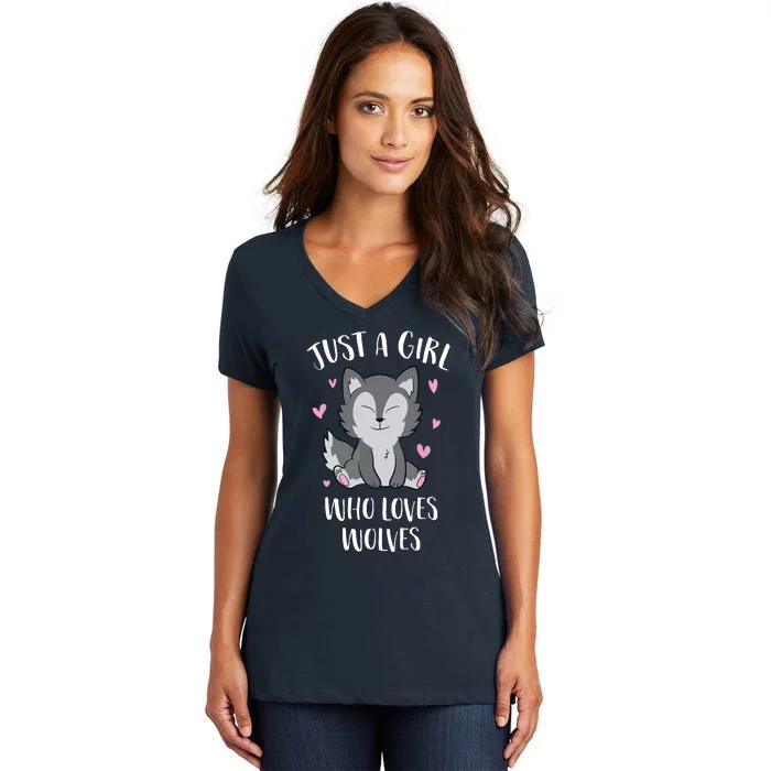 Just A Who Loves Wolves Cute Wolf Women's V-Neck T-Shirt