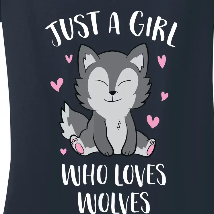 Just A Who Loves Wolves Cute Wolf Women's V-Neck T-Shirt