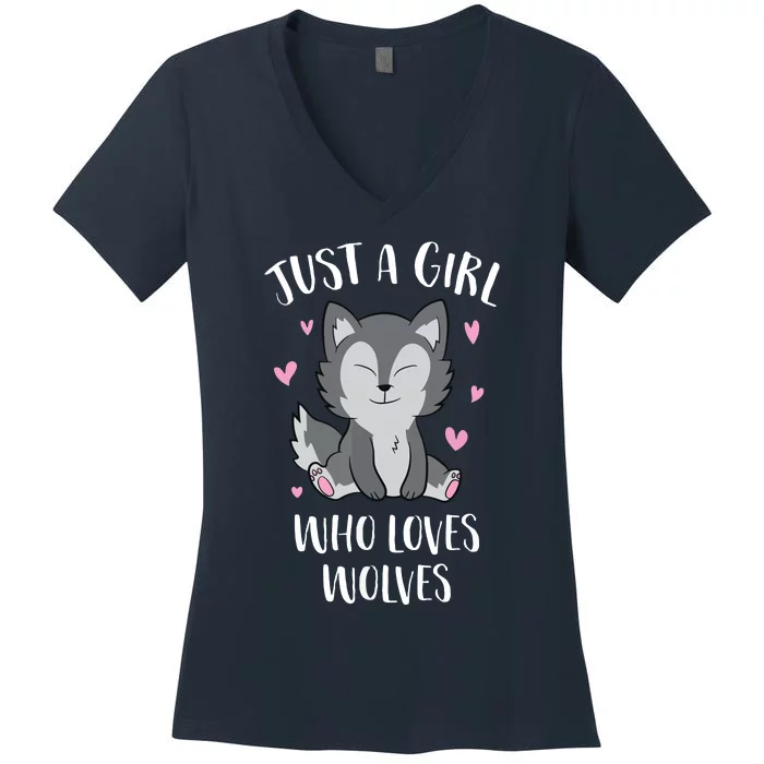 Just A Who Loves Wolves Cute Wolf Women's V-Neck T-Shirt