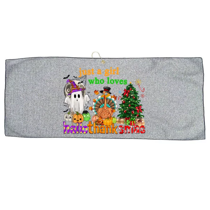 Just A Who Loves Hallothanksmas Happy Hallothanksmas Gift Large Microfiber Waffle Golf Towel