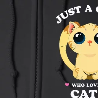 Just a  who Loves Cats Funny Spirit Animal Anime Kitten Full Zip Hoodie