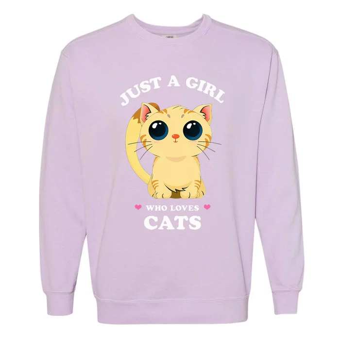 Just a  who Loves Cats Funny Spirit Animal Anime Kitten Garment-Dyed Sweatshirt