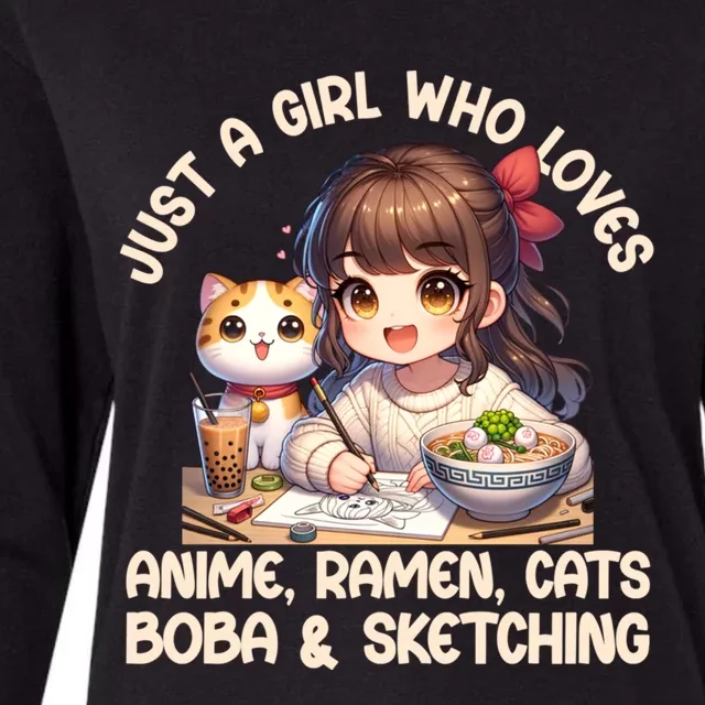 Just A Who Loves Anime Ra Cats Boba And Sketching Gift Womens Cotton Relaxed Long Sleeve T-Shirt