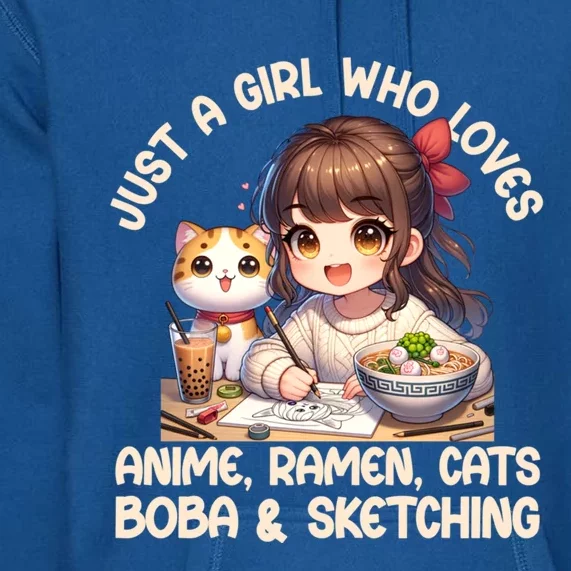 Just A Who Loves Anime Ra Cats Boba And Sketching Gift Premium Hoodie