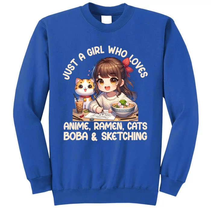 Just A Who Loves Anime Ra Cats Boba And Sketching Gift Tall Sweatshirt