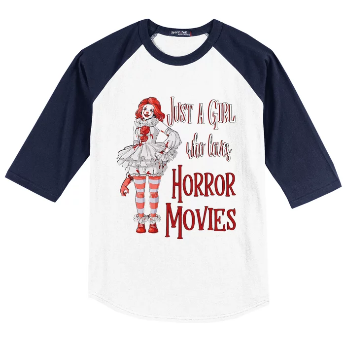 Just A Who Loves Horror Movies Clown Halloween Baseball Sleeve Shirt