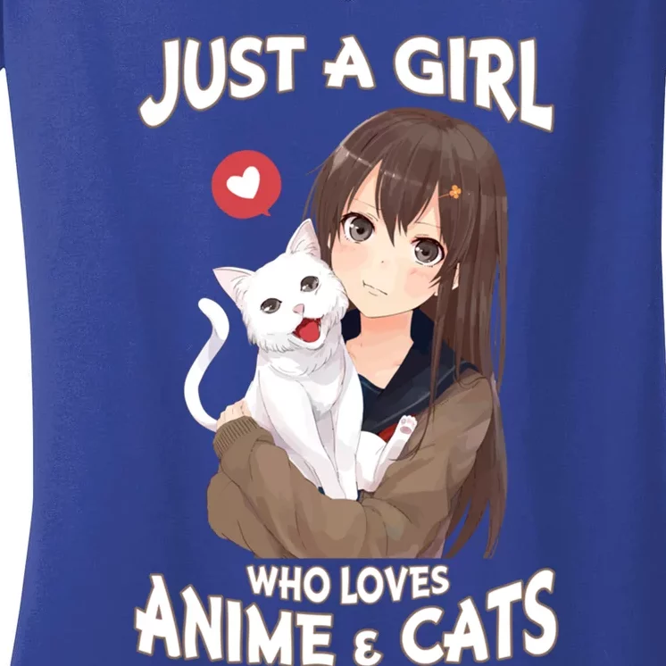 Just A Who Loves Anime And Cats Cute Funny Gift For N Gift Women's V-Neck T-Shirt