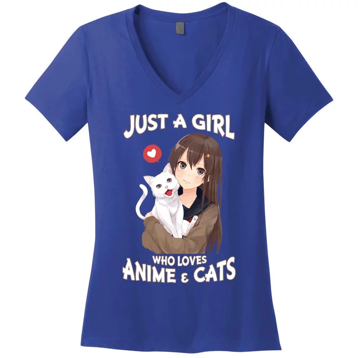 Just A Who Loves Anime And Cats Cute Funny Gift For N Gift Women's V-Neck T-Shirt