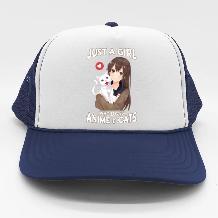 Just A Who Loves Anime And Cats Cute Funny Gift For N Gift Trucker Hat