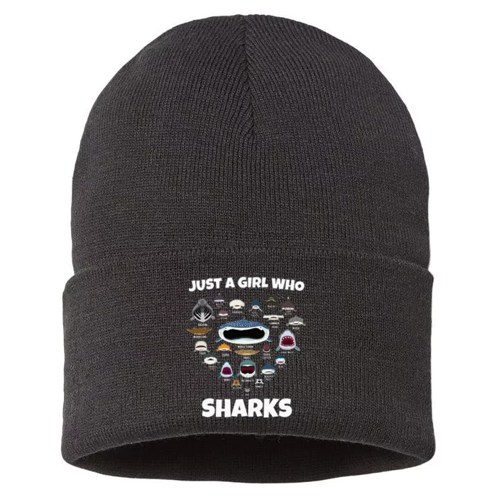 Just A Who Loves Sharks Shark Faces Shark Sustainable Knit Beanie