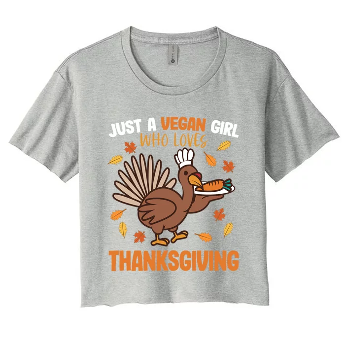 Just A Who Loves Vegan Thanksgiving Fall Autumn Gift Cute Gift Women's Crop Top Tee