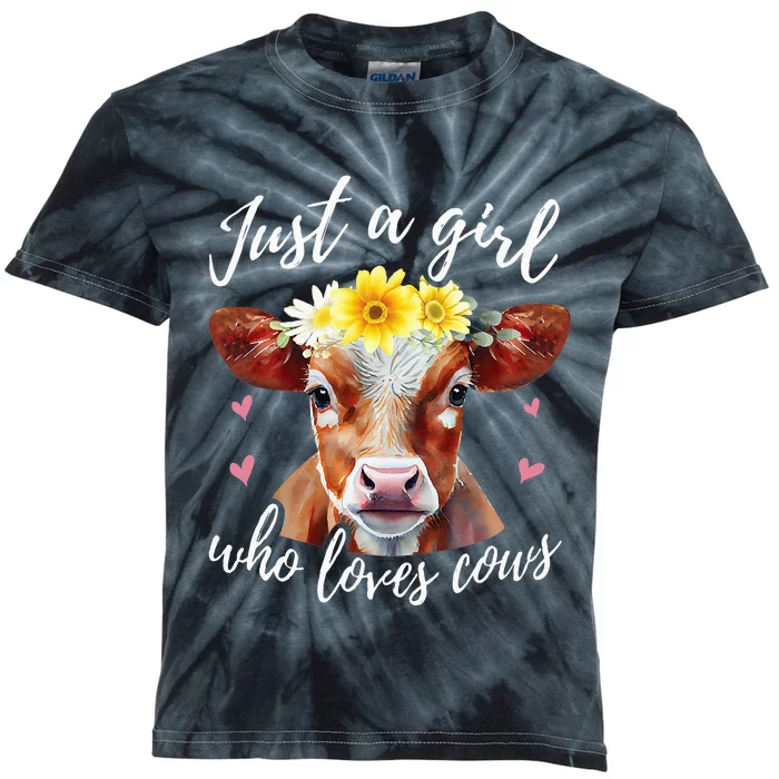 Just A Who Loves Cows Funny Farmer Cow Lover Kids Tie-Dye T-Shirt