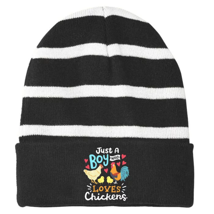 Just A Who Loves Chickens Farm Chicken Striped Beanie with Solid Band