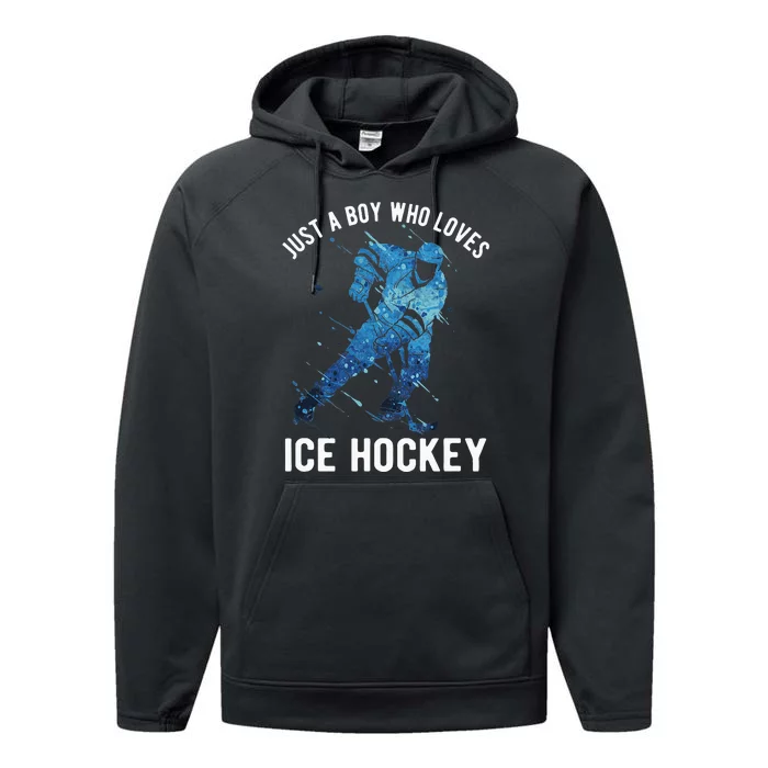 Just A  Who Loves Ice Hockey Performance Fleece Hoodie