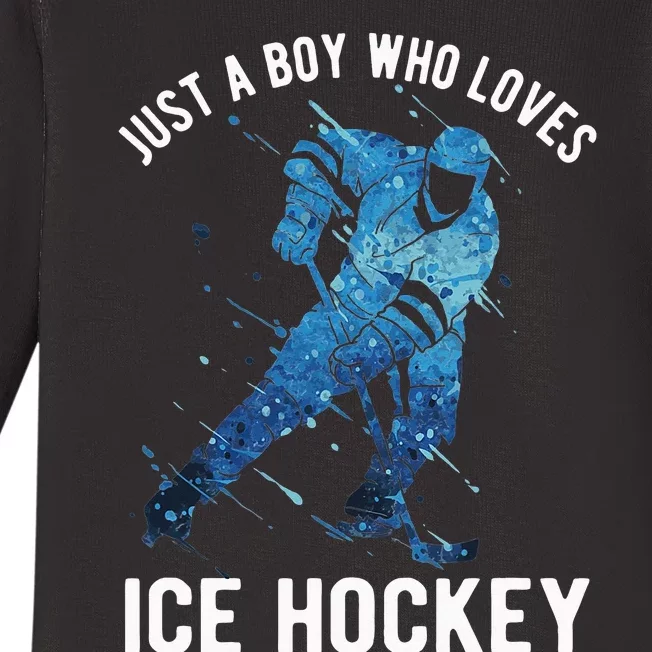 Just A  Who Loves Ice Hockey Baby Long Sleeve Bodysuit