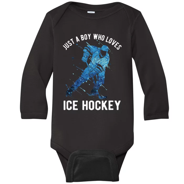 Just A  Who Loves Ice Hockey Baby Long Sleeve Bodysuit