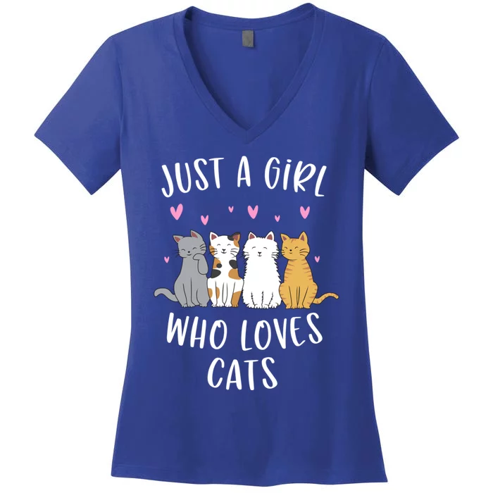 Just A Who Loves Cats Cute Cat Lover Meaningful Gift Women's V-Neck T-Shirt