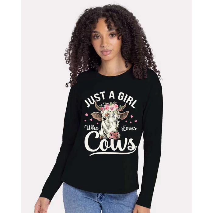 Just a  Who Loves Cows Funny Cute Cow Womens Cotton Relaxed Long Sleeve T-Shirt