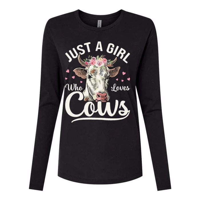 Just a  Who Loves Cows Funny Cute Cow Womens Cotton Relaxed Long Sleeve T-Shirt