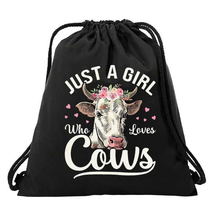 Just a  Who Loves Cows Funny Cute Cow Drawstring Bag