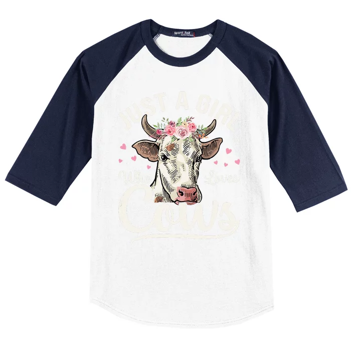 Just a  Who Loves Cows Funny Cute Cow Baseball Sleeve Shirt