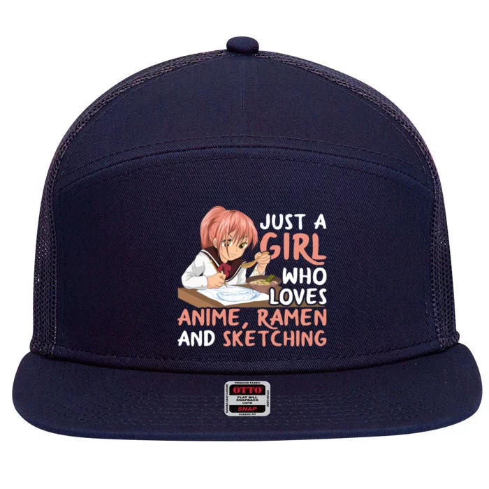 Just A Who Loves Anime Ra And Sketching Japan Anime Gift 7 Panel Mesh Trucker Snapback Hat