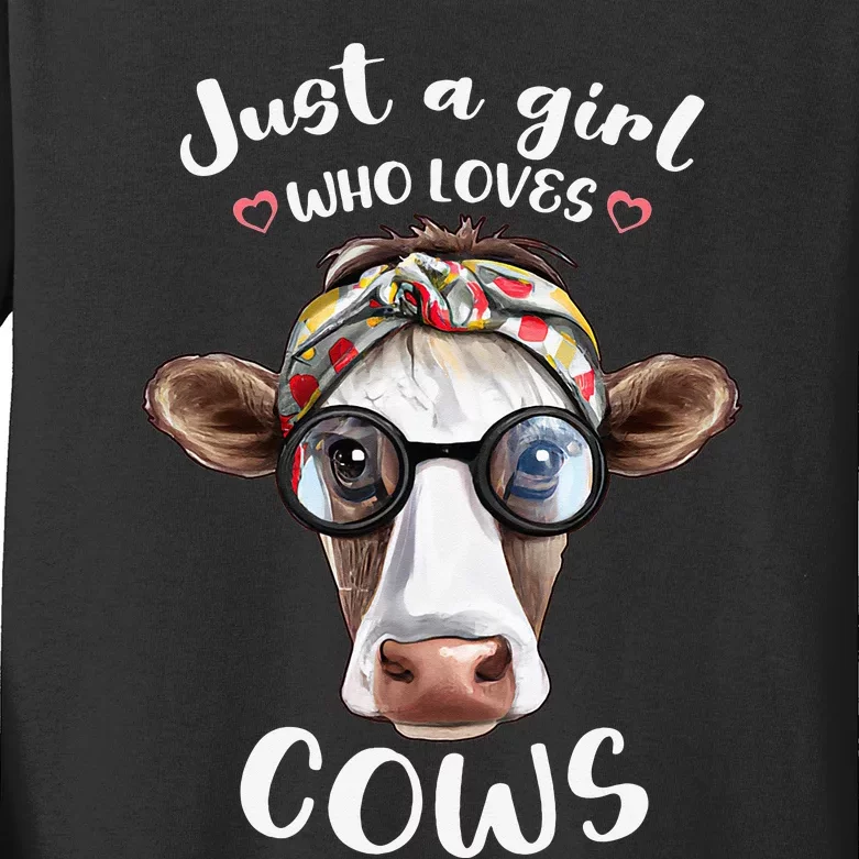 Just A Who Loves Cows is Cute Cow for Farmhouse Kids Long Sleeve Shirt