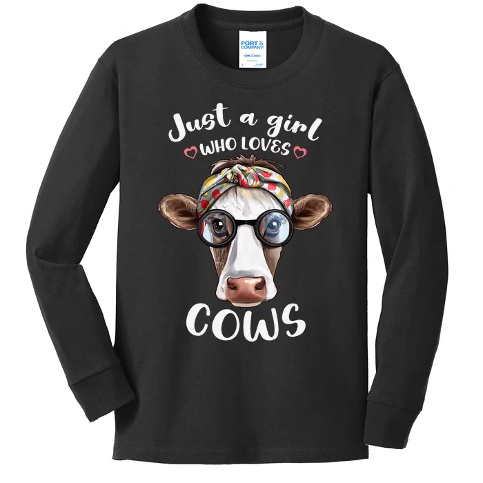 Just A Who Loves Cows is Cute Cow for Farmhouse Kids Long Sleeve Shirt