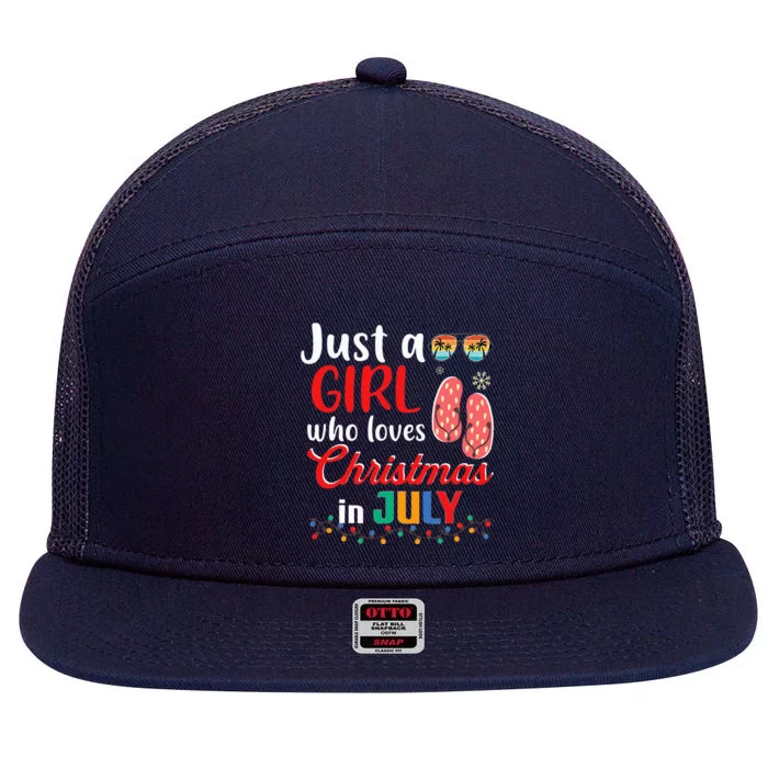 Just a Who Loves Christmas in July Summer Christmas 7 Panel Mesh Trucker Snapback Hat