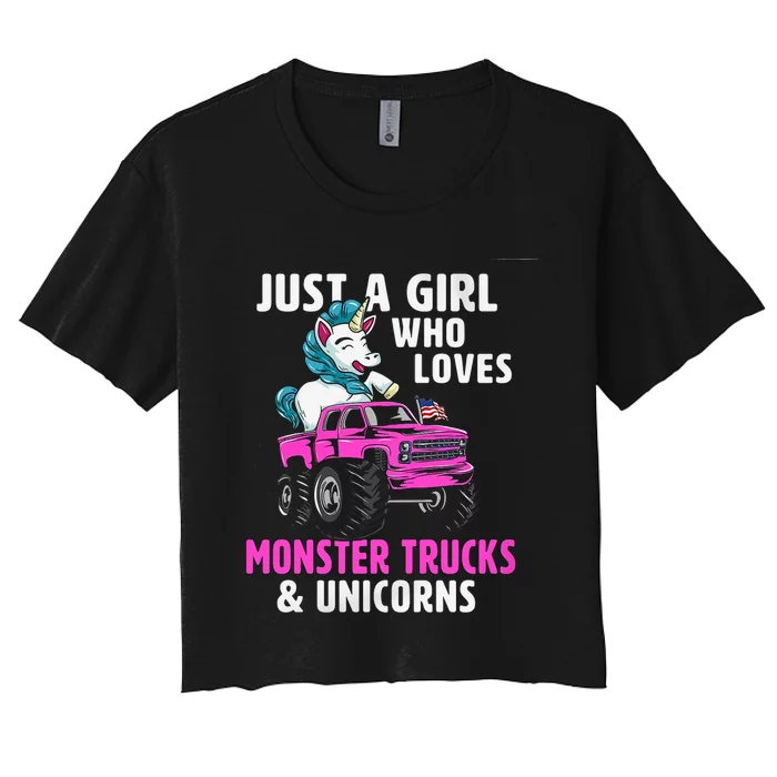 Just A Who Loves Monster Trucks And Unicorns Gift Women's Crop Top Tee